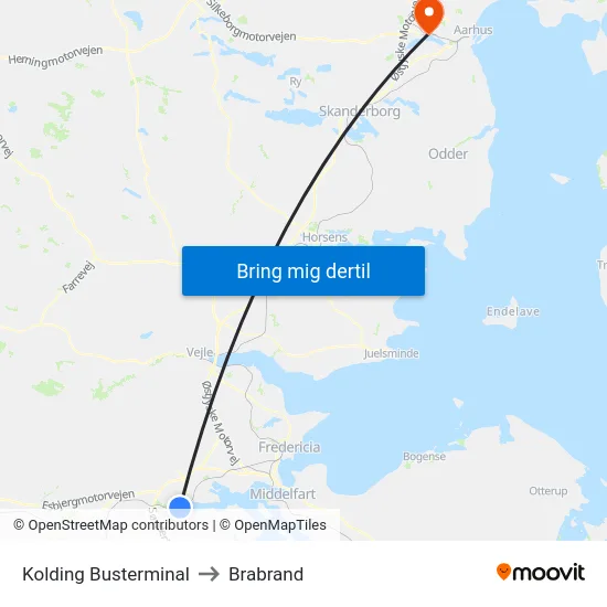 Kolding Busterminal to Brabrand map