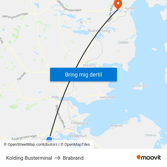 Kolding Busterminal to Brabrand map