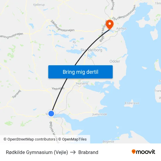 Rødkilde Gymnasium (Vejle) to Brabrand map