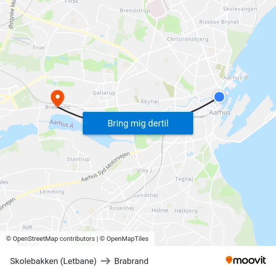 Skolebakken (Letbane) to Brabrand map