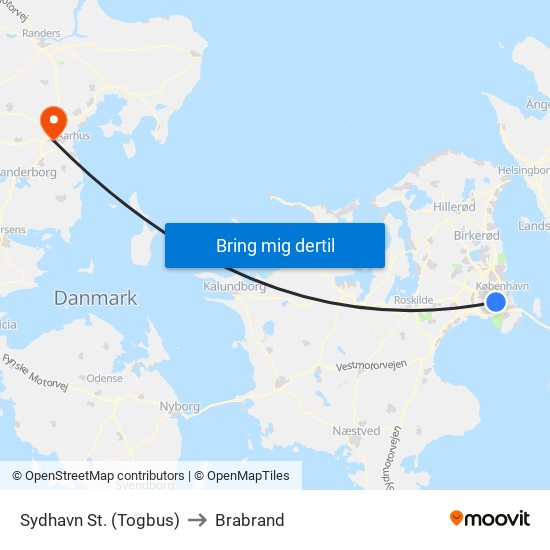 Sydhavn St. (Togbus) to Brabrand map