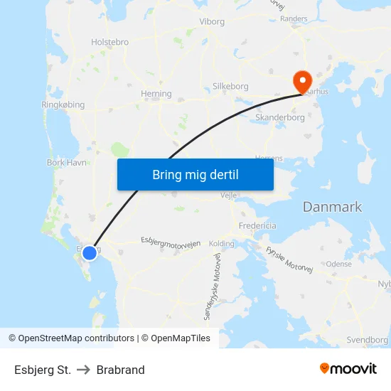 Esbjerg St. to Brabrand map