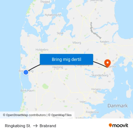Ringkøbing St. to Brabrand map