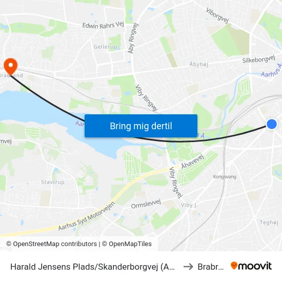 Harald Jensens Plads/Skanderborgvej (Aarhus Kom) to Brabrand map