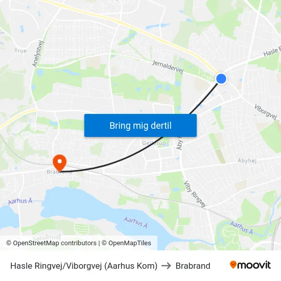 Hasle Ringvej/Viborgvej (Aarhus Kom) to Brabrand map