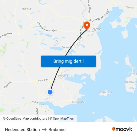 Hedensted Station to Brabrand map