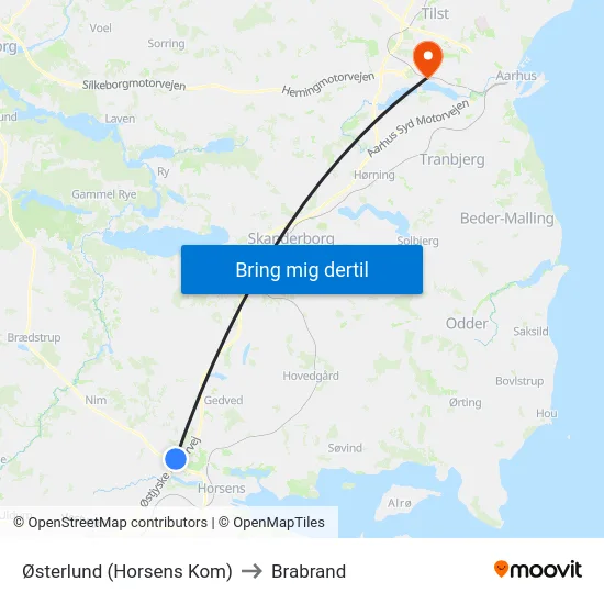 Østerlund (Horsens Kom) to Brabrand map