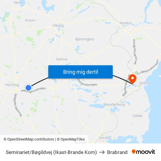 Seminariet/Bøgildvej (Ikast-Brande Kom) to Brabrand map