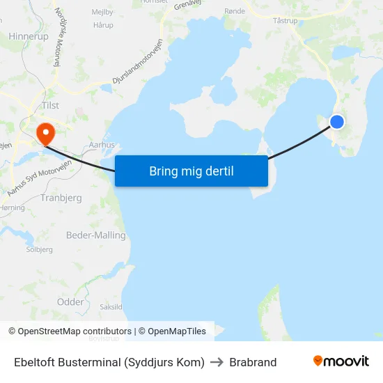 Ebeltoft Busterminal (Syddjurs Kom) to Brabrand map