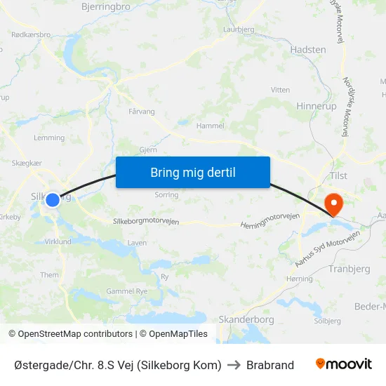 Østergade/Chr. 8.S Vej (Silkeborg Kom) to Brabrand map