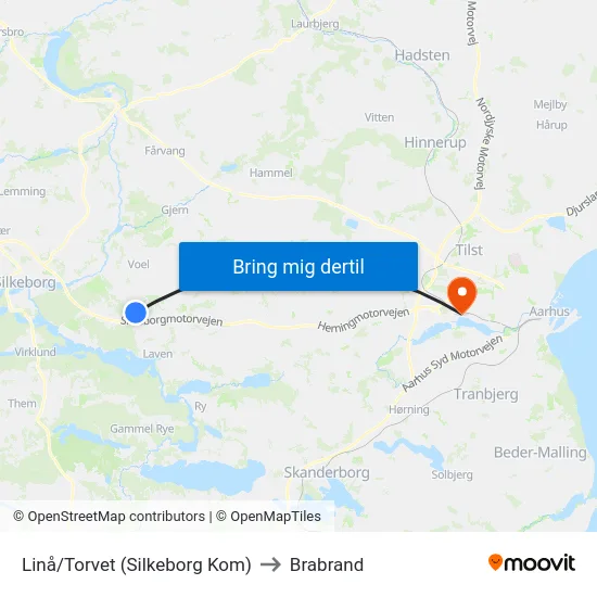 Linå/Torvet (Silkeborg Kom) to Brabrand map