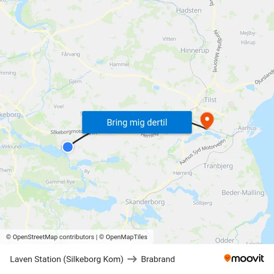 Laven Station (Silkeborg Kom) to Brabrand map