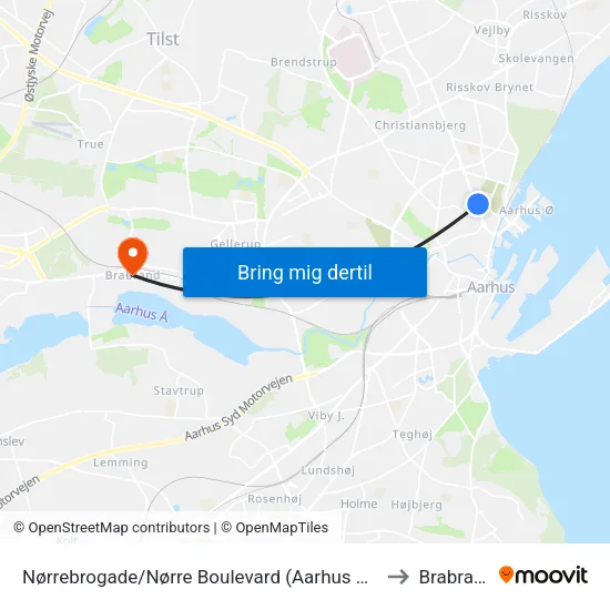 Nørrebrogade/Nørre Boulevard (Aarhus Kom) to Brabrand map