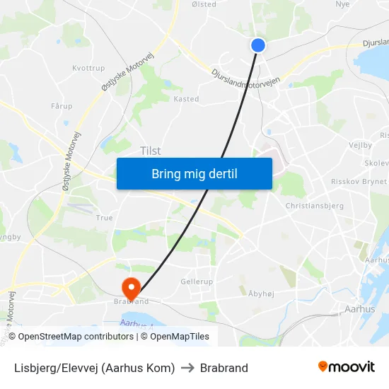 Lisbjerg/Elevvej (Aarhus Kom) to Brabrand map