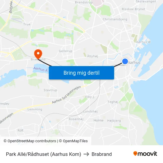 Park Allé/Rådhuset (Aarhus Kom) to Brabrand map
