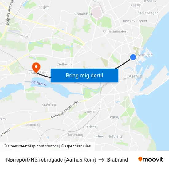 Nørreport/Nørrebrogade (Aarhus Kom) to Brabrand map