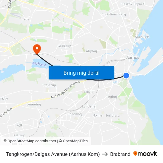 Tangkrogen/Dalgas Avenue (Aarhus Kom) to Brabrand map