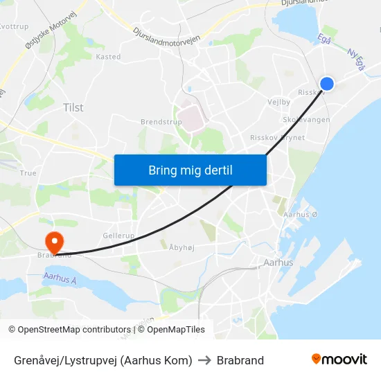 Grenåvej/Lystrupvej (Aarhus Kom) to Brabrand map