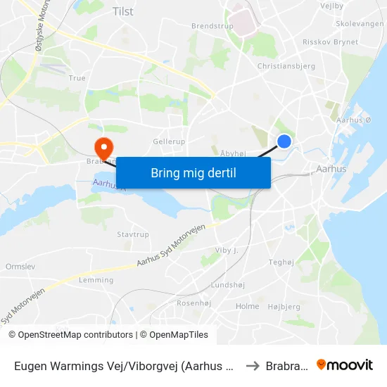 Eugen Warmings Vej/Viborgvej (Aarhus Kom) to Brabrand map