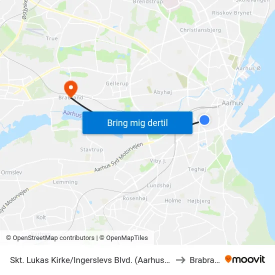 Skt. Lukas Kirke/Ingerslevs Blvd. (Aarhus Kom) to Brabrand map