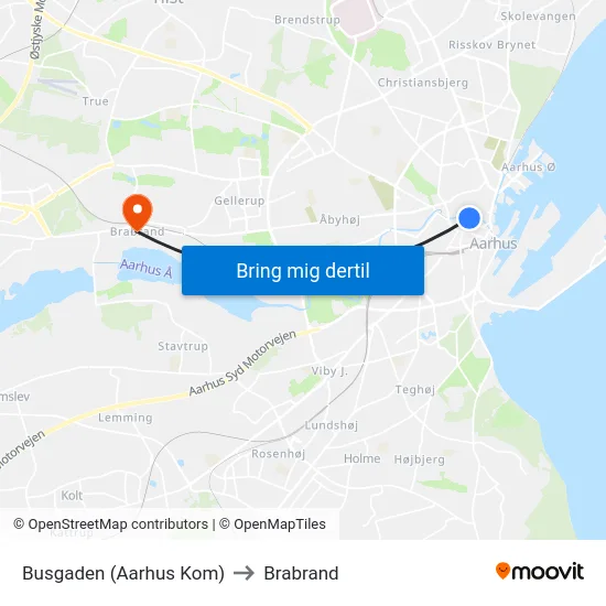 Busgaden (Aarhus Kom) to Brabrand map