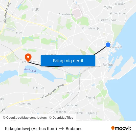 Kirkegårdsvej (Aarhus Kom) to Brabrand map