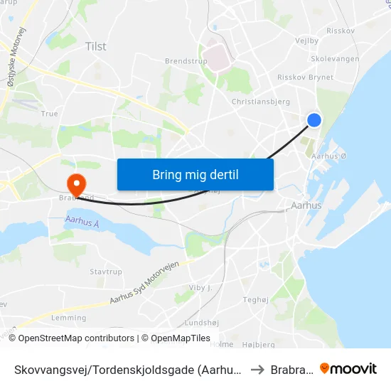 Skovvangsvej/Tordenskjoldsgade (Aarhus Kom) to Brabrand map