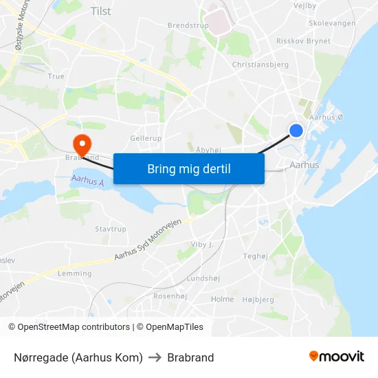 Nørregade (Aarhus Kom) to Brabrand map