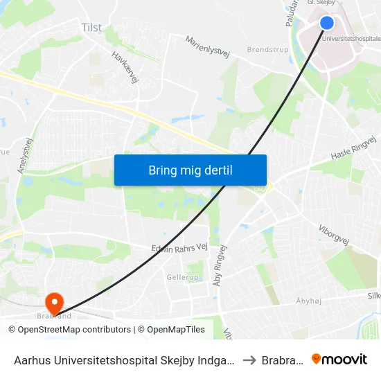 Aarhus Universitetshospital Skejby Indgang H to Brabrand map