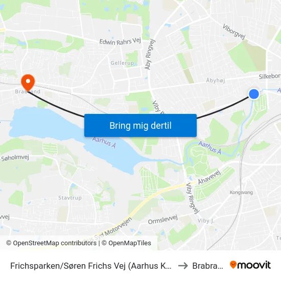 Frichsparken/Søren Frichs Vej (Aarhus Kom) to Brabrand map
