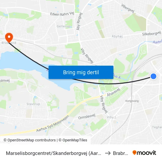 Marselisborgcentret/Skanderborgvej (Aarhus Kom) to Brabrand map