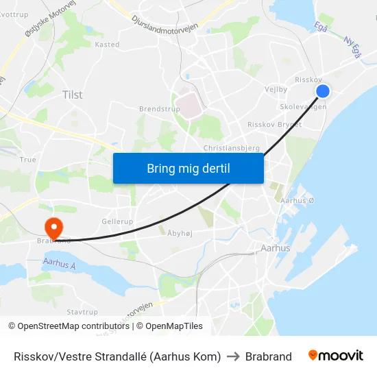 Risskov/Vestre Strandallé (Aarhus Kom) to Brabrand map