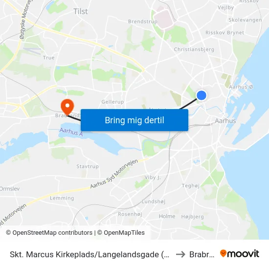 Skt. Marcus Kirkeplads/Langelandsgade (Aarhus Kom) to Brabrand map