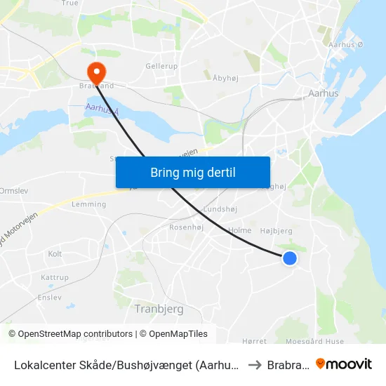 Lokalcenter Skåde/Bushøjvænget (Aarhus Kom) to Brabrand map