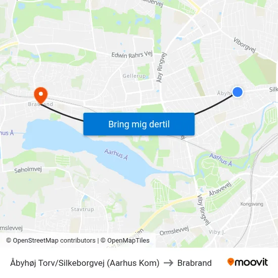Åbyhøj Torv/Silkeborgvej (Aarhus Kom) to Brabrand map