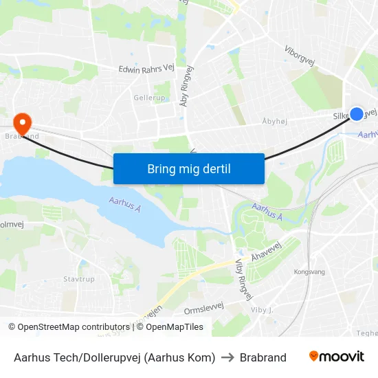 Aarhus Tech/Dollerupvej (Aarhus Kom) to Brabrand map