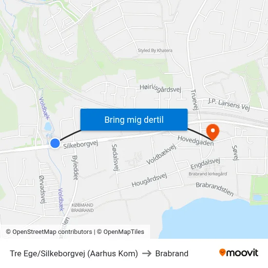 Tre Ege/Silkeborgvej (Aarhus Kom) to Brabrand map