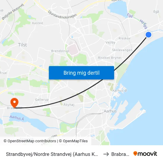 Strandbyvej/Nordre Strandvej (Aarhus Kom) to Brabrand map