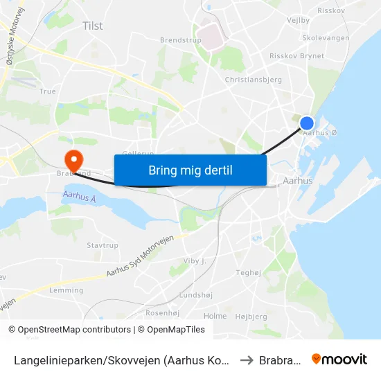 Langelinieparken/Skovvejen (Aarhus Kom) to Brabrand map