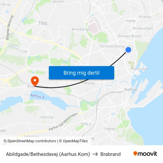 Abildgade/Bethesdavej (Aarhus Kom) to Brabrand map
