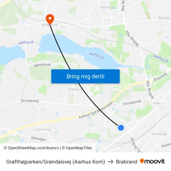 Grøfthøjparken/Grøndalsvej (Aarhus Kom) to Brabrand map