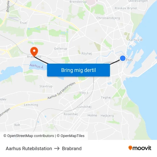 Aarhus Rutebilstation to Brabrand map