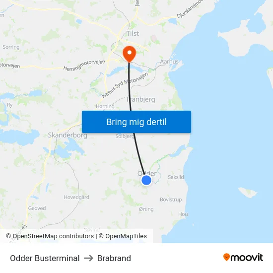 Odder Busterminal to Brabrand map