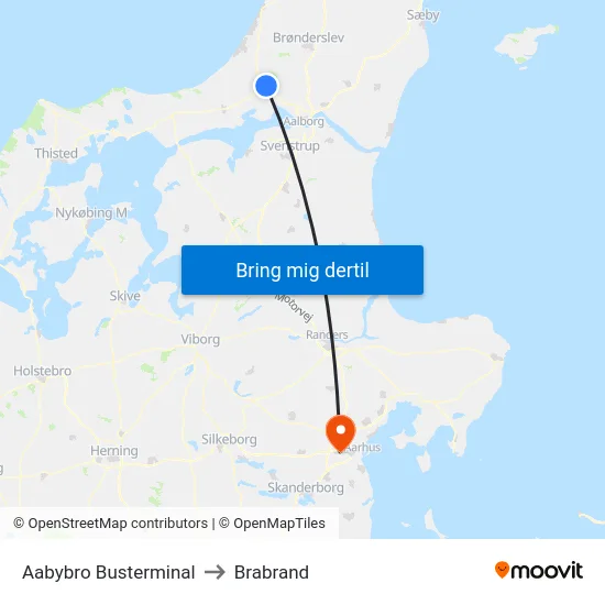 Aabybro Busterminal to Brabrand map