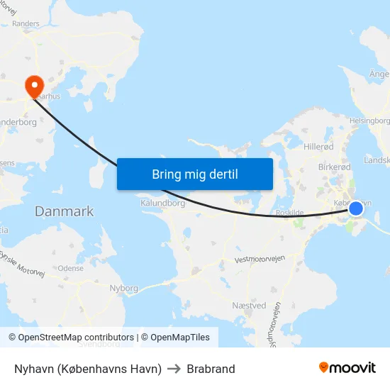 Nyhavn (Københavns Havn) to Brabrand map