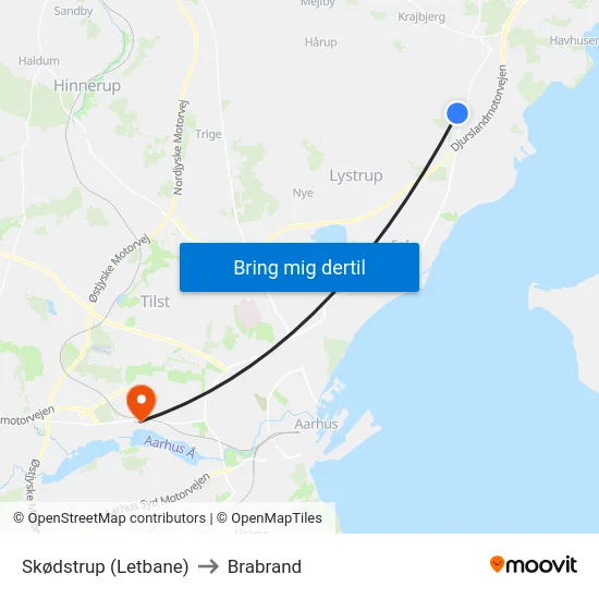 Skødstrup (Letbane) to Brabrand map