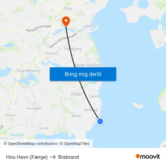 Hou Havn (Færge) to Brabrand map