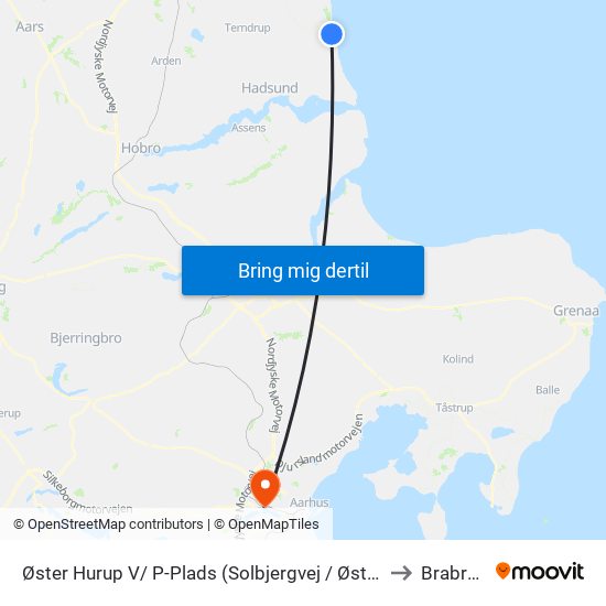 Øster Hurup V/ P-Plads (Solbjergvej / Øster Hurup) to Brabrand map