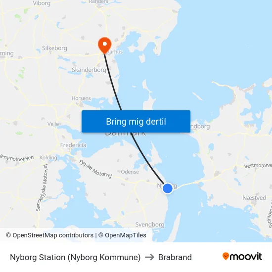 Nyborg Station (Nyborg Kommune) to Brabrand map