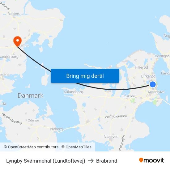 Lyngby Svømmehal (Lundtoftevej) to Brabrand map